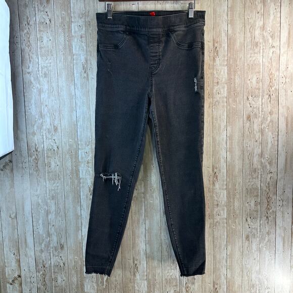 Spanx Skinny Jeans Womens Large Black Faded Distressed Pull On Slim Fit Pants‎ - Picture 1 of 11